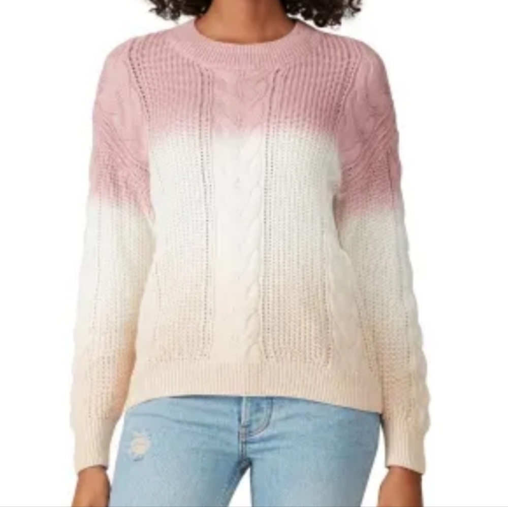 One Grey Day Cotton Cashmere Cable Knit Ombre Sweater
